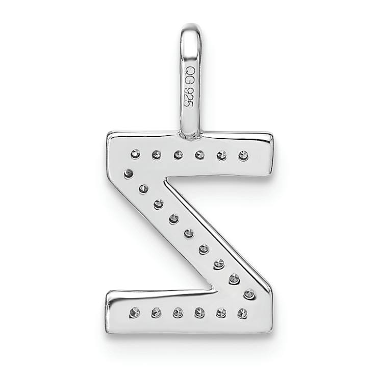 14K White Gold Diamond Lower Case Letter Z Initial Pendant