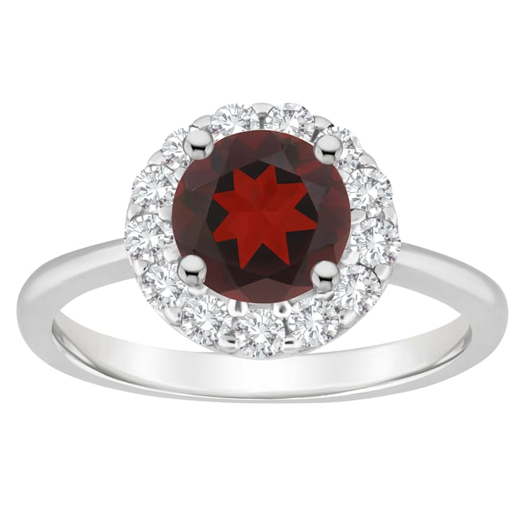 7mm Round Garnet And White Topaz Accents Rhodium Over Sterling Silver
Halo Ring