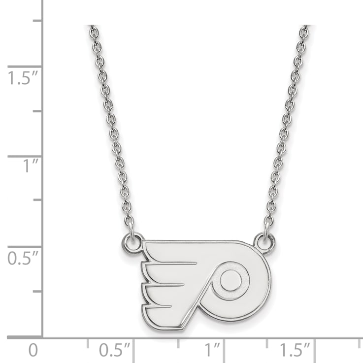 Rhodium Over Sterling Silver NHL LogoArt Philadelphia Flyers Small Necklace