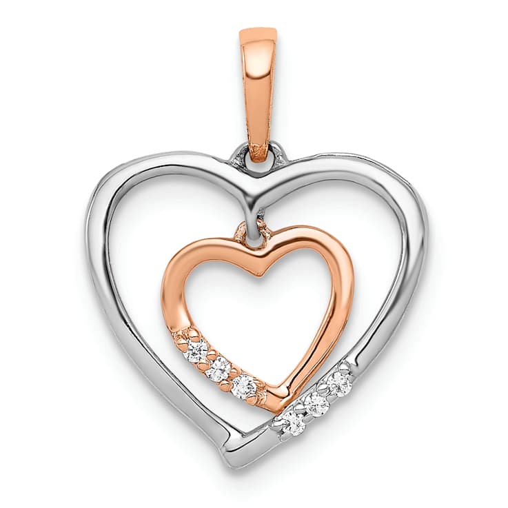 10k White Gold and 10k Rose Gold Diamond Heart Pendant