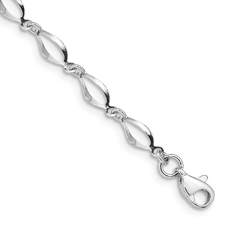 Rhodium Over 10k White Gold 5mm Polished Fancy Link Bracelet