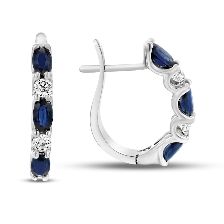 2.05ctw Sapphire and Diamond Hoop Earrings in 14k White Gold
