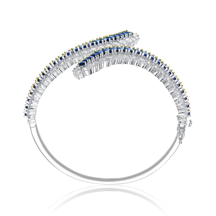 Sapphire Color CZ Station Bangle Bracelet In Sterling Silver