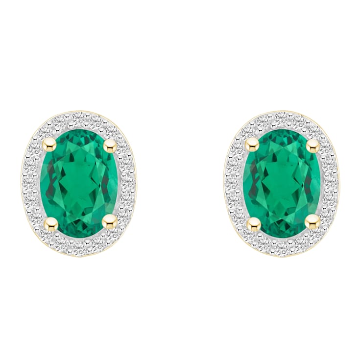 7x5mm Oval Created Emerald And Created White Sapphire 10k Yellow Gold
Halo Stud Earrings