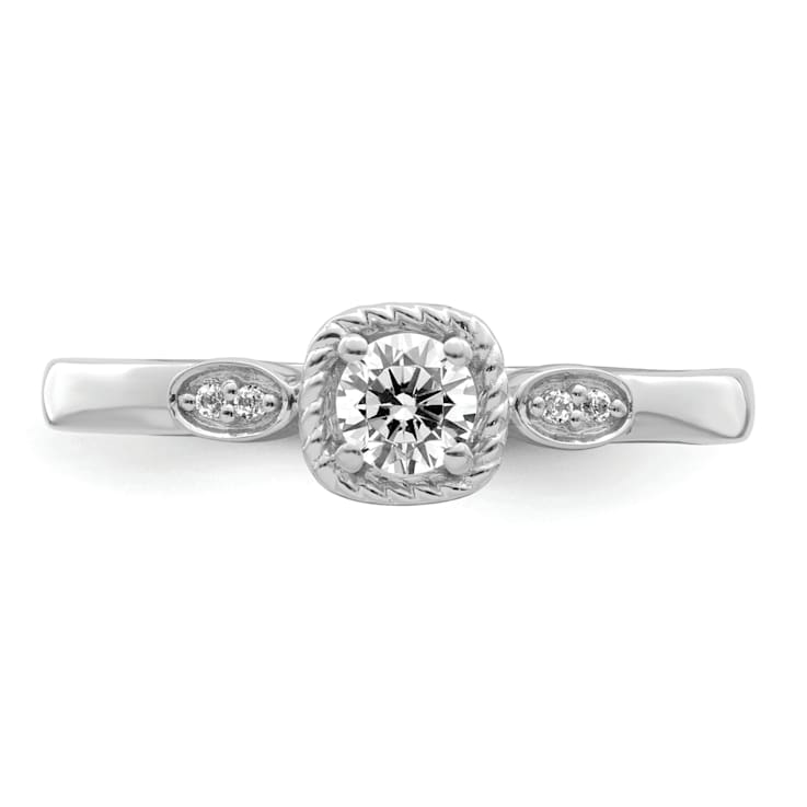 Rhodium Over 14K Gold Petite Rope Edge Round Diamond Ring 0.24ctw