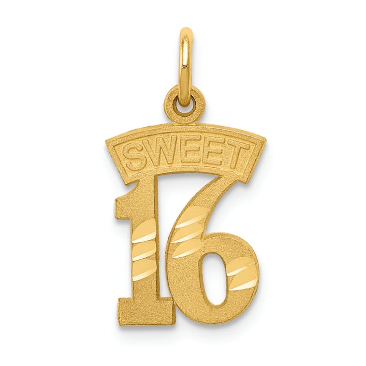 14k Yellow Gold Diamond-Cut and Brushed Sweet 16 Pendant