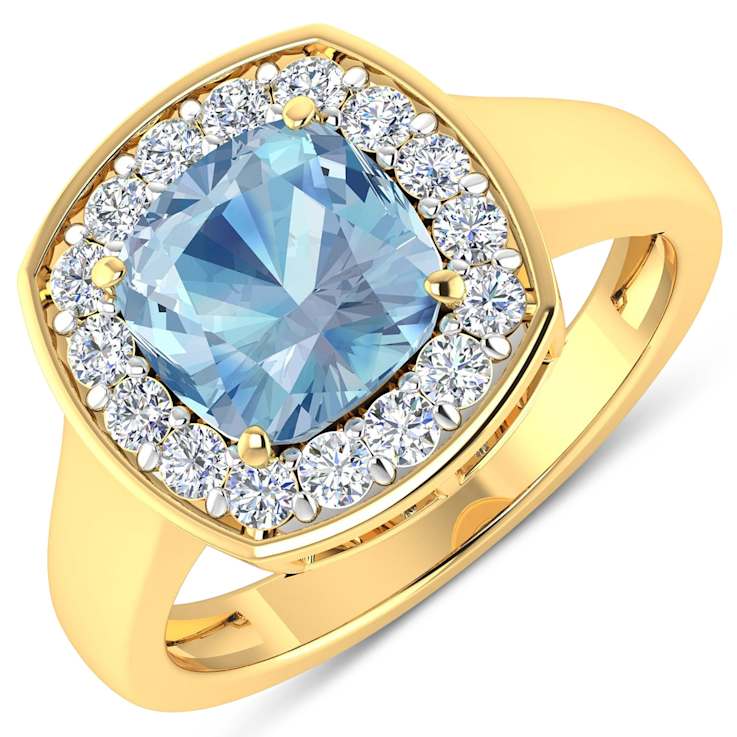 1.96ctw Blue Aquamarine and Diamond 14K Yellow Gold Halo Ring