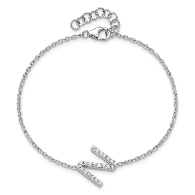Rhodium Over 14k White Gold Diamond Sideways Letter N Bracelet