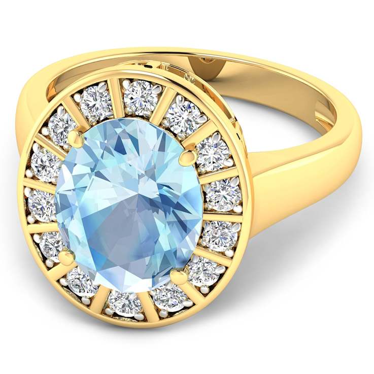 3.32ctw Blue Aquamarine and Diamond 14K Yellow Gold Halo Ring