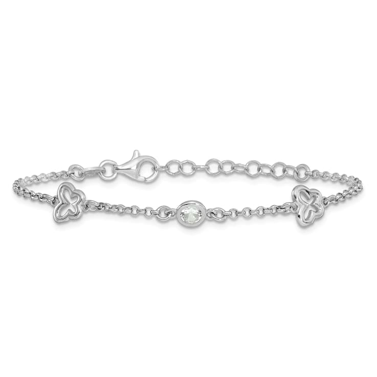 Rhodium Over Sterling Silver Cubic Zirconia Butterfly with 1-inch
Extension Bracelet