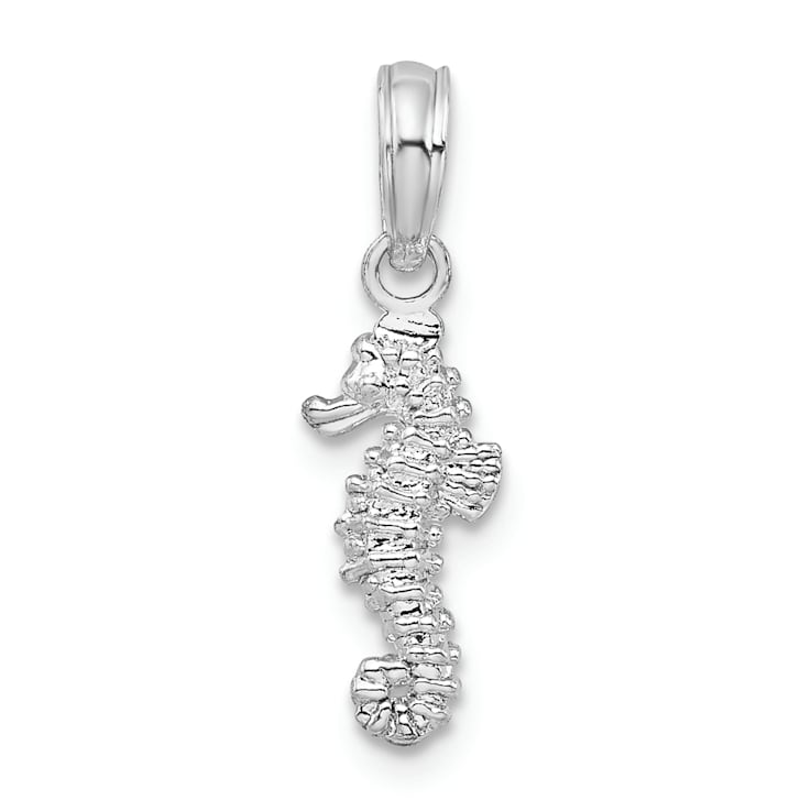 Rhodium Over Sterling Silver Polished 3D Mini Seahorse Pendant