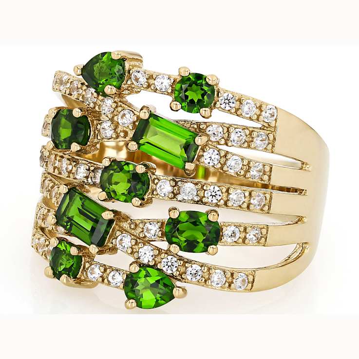 Chrome Diopside And White Zircon Cluster Ring In 18K Gold Over Sterling
Silver 2.09ctw