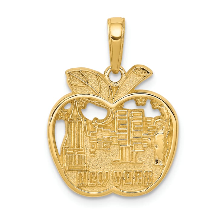 14k Yellow Gold Textured New York City Skyline in Apple Pendant