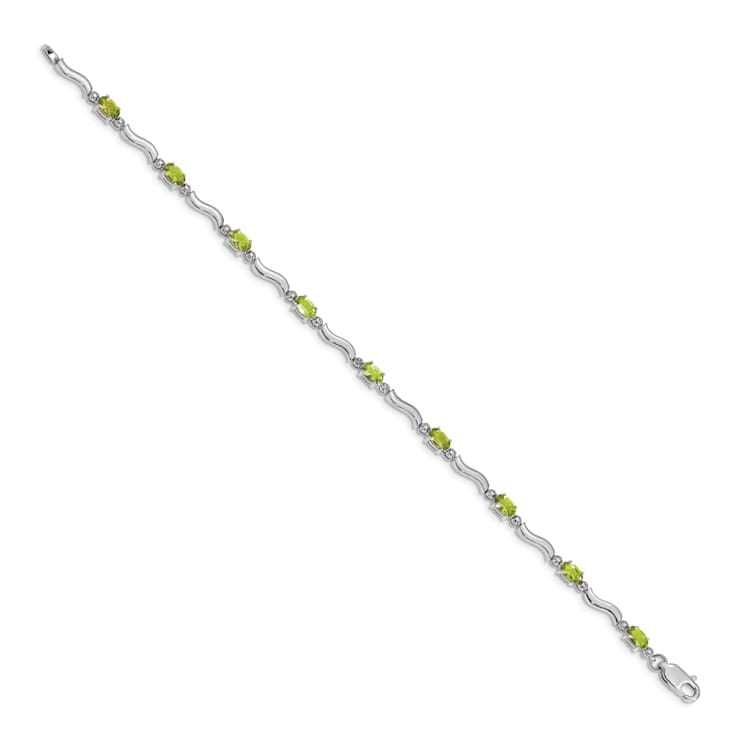Rhodium Over 14k White Gold Fancy Diamond and Peridot Bracelet