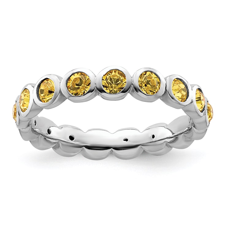 Sterling Silver Stackable Expressions Yellow Crystal Ring