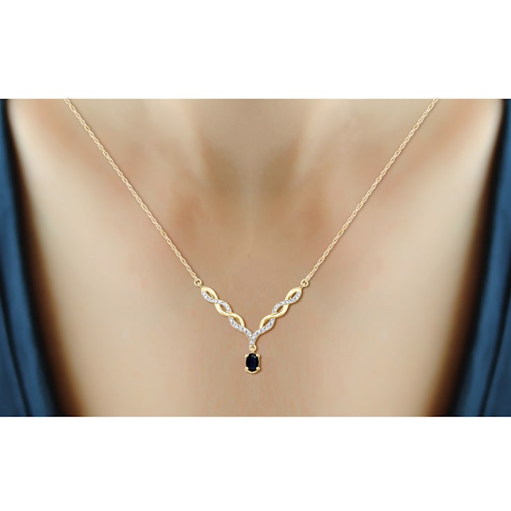 0.55ct Oval Sapphire with White Diamond Accent 14K Gold Over Sterling
Silver Necklace