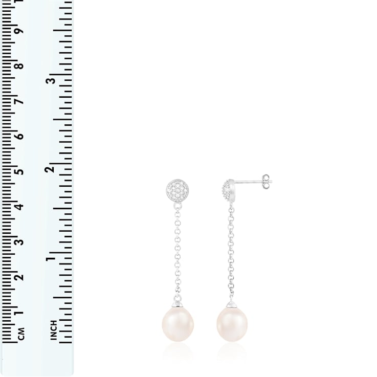 7-7½mm White Cultured Freshwater Pearl and Cubic Zirconia Rhodium Over
Sterling Silver Earrings