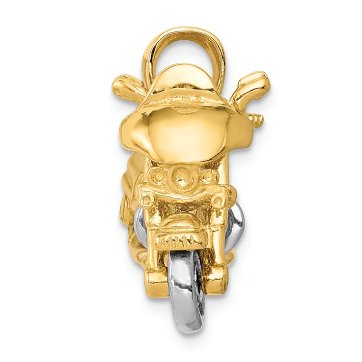 14k Two-tone Gold Textured 3D Moveable Motorcycle Pendant