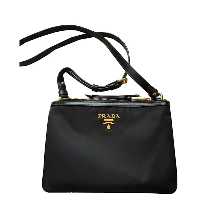 【クーポン対象外】 Prada Logo Bag Crossbody Black Trim Calf Soft Nylon Tessuto 小物