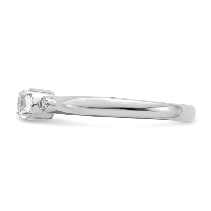 Rhodium Over 14K White Gold Petite Beaded Edge Round Diamond Ring 0.24ctw