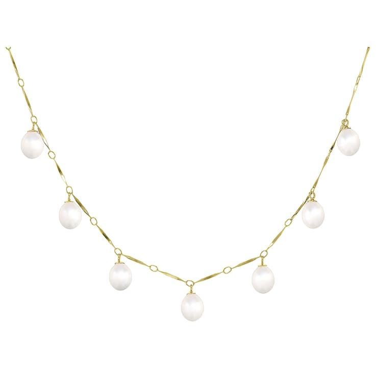 Freshwater Pearl Drop Necklace In 18K Gold Over Sterling Silver