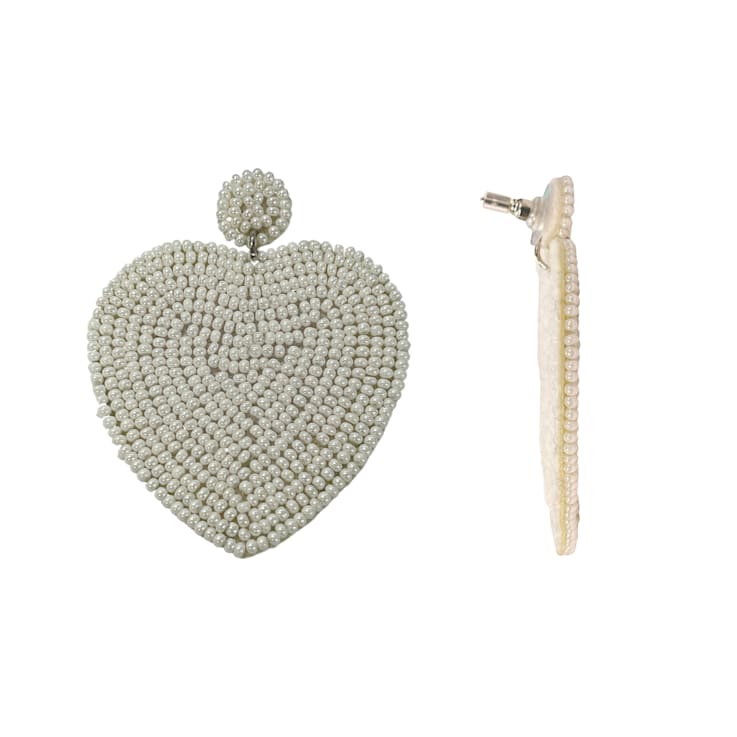 Off Park® Collection, White Seed Bead Heart Shape Earring