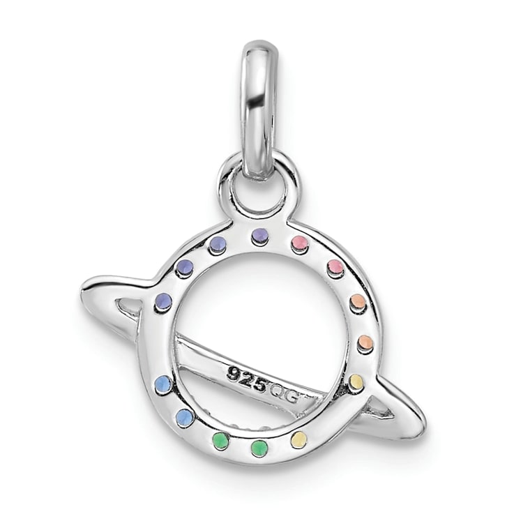 Rhodium Over Sterling Silver Multi-color Crystal Planet Children's Pendant