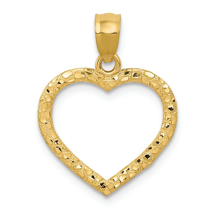 14k Yellow Gold Polished and Textured Open Heart Pendant