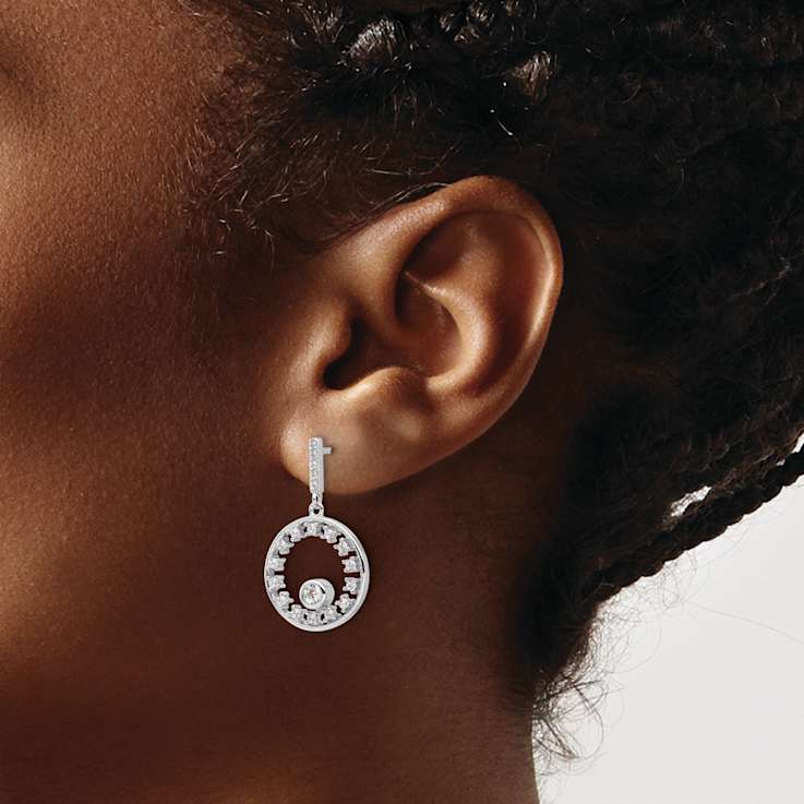 Rhodium Over Sterling Silver Cubic Zirconia Fancy Circle Dangle Earrings