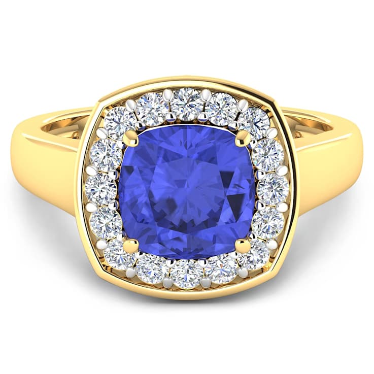 2.47ctw Violet Tanzanite and Diamond 14K Yellow Gold Halo Ring