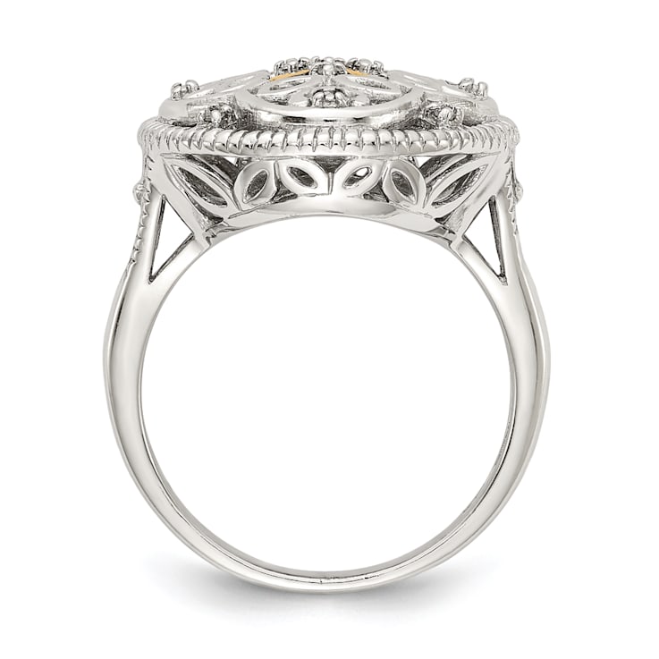 Rhodium Over Sterling Silver with 14K Accent Diamond Vintage Ring