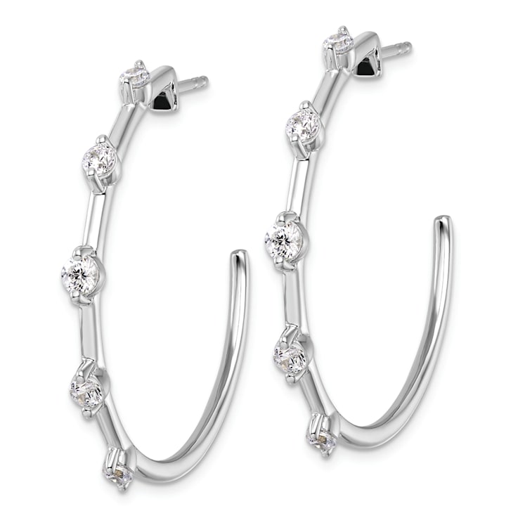 Rhodium Over 14K White Gold Lab Grown Diamond SI1/SI2, G H I, Hoop Earrings