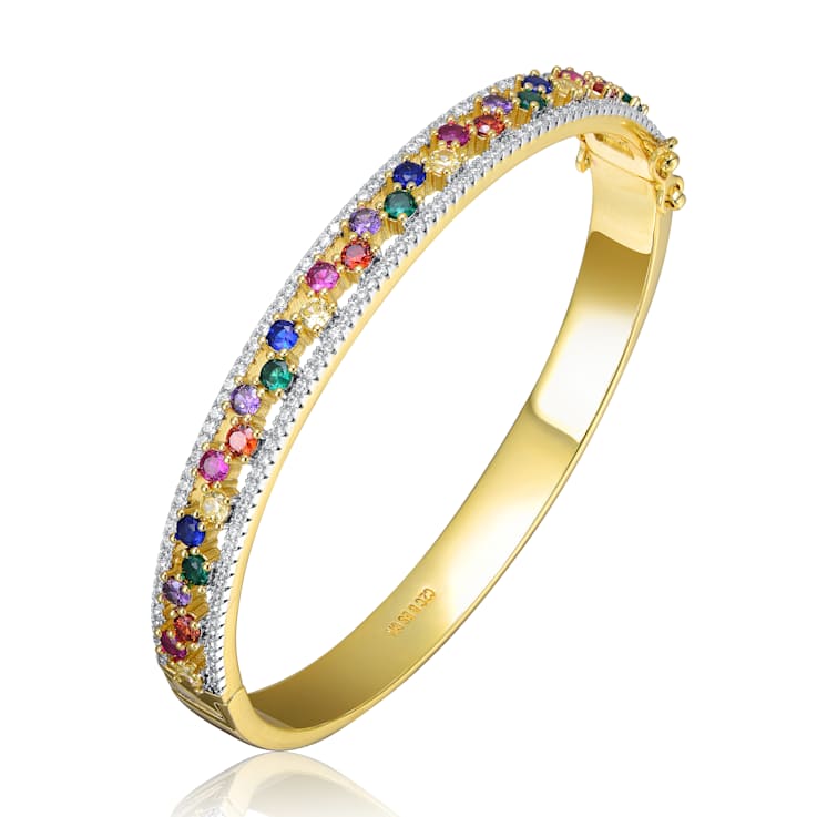 Multi-Color CZ Bangle Bracelet In 14K Gold Over Brass