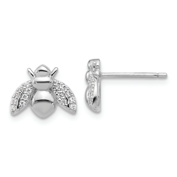 Rhodium Over Sterling Silver Polished Cubic Zirconia Bee Post Earrings