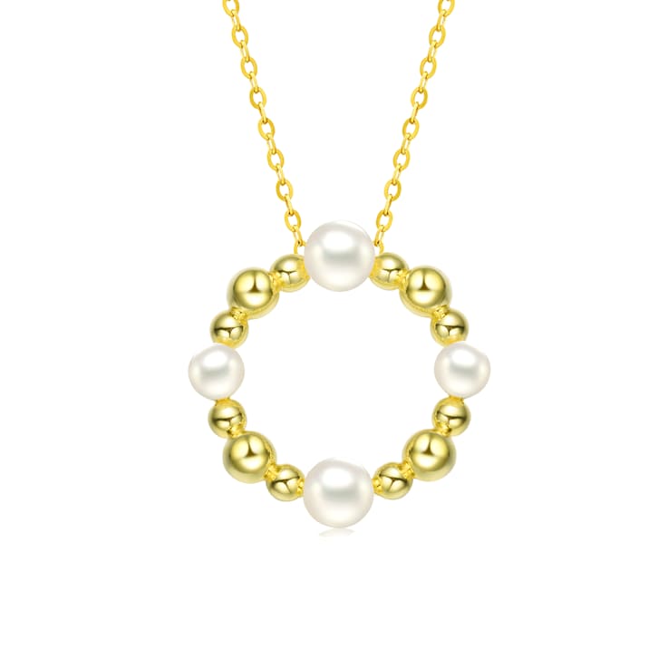 Circular Freshwater Pearl Pendant Necklace In 14K Gold Over Sterling Silver