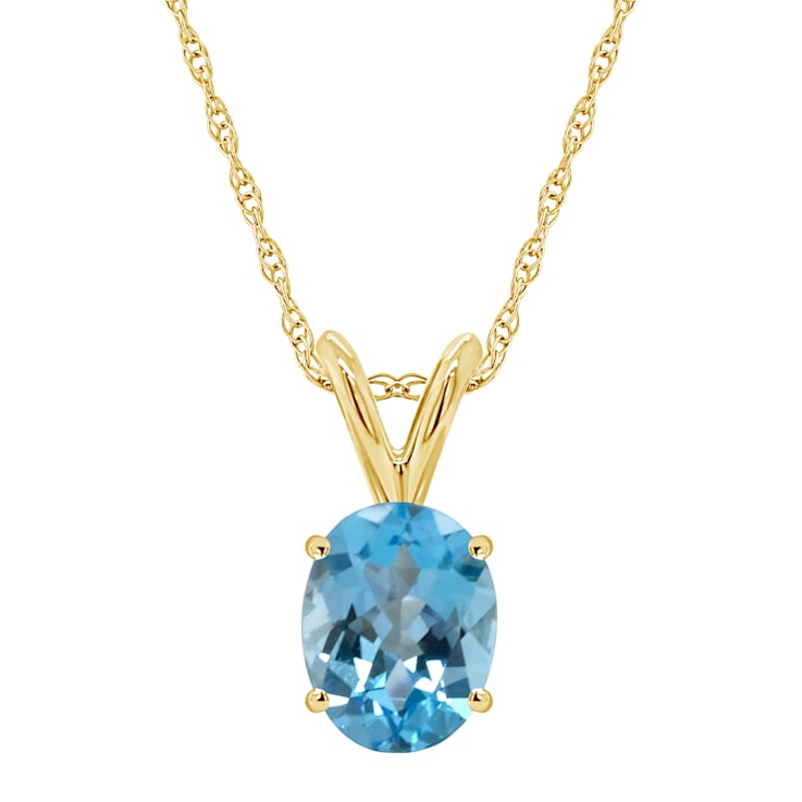 8x6mm Oval Blue Topaz 14k Yellow Gold Pendant With Chain
