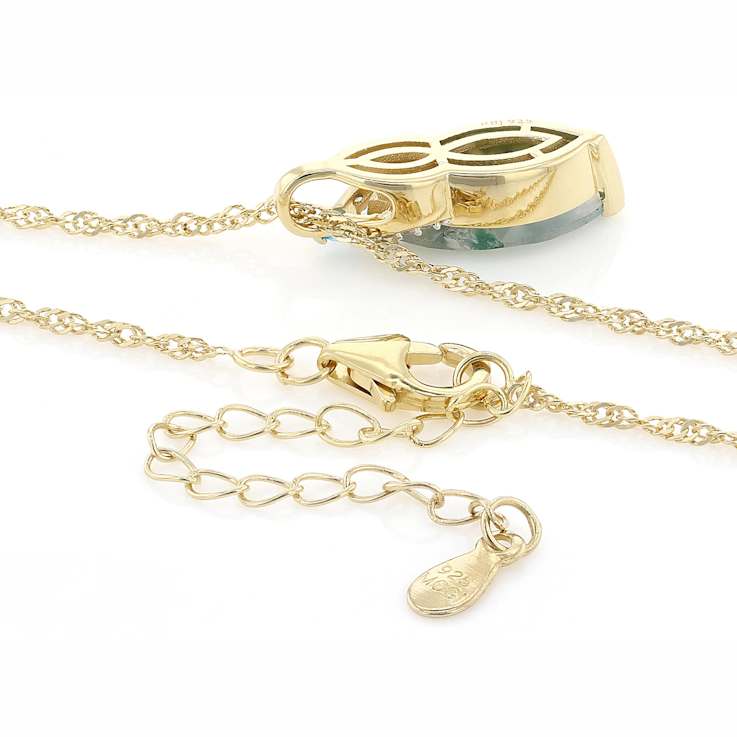 Blue Chalcedony, Neon Apatite And White Zircon Pendant Necklace In 18K
Gold Over Sterling Silver 2.33ctw