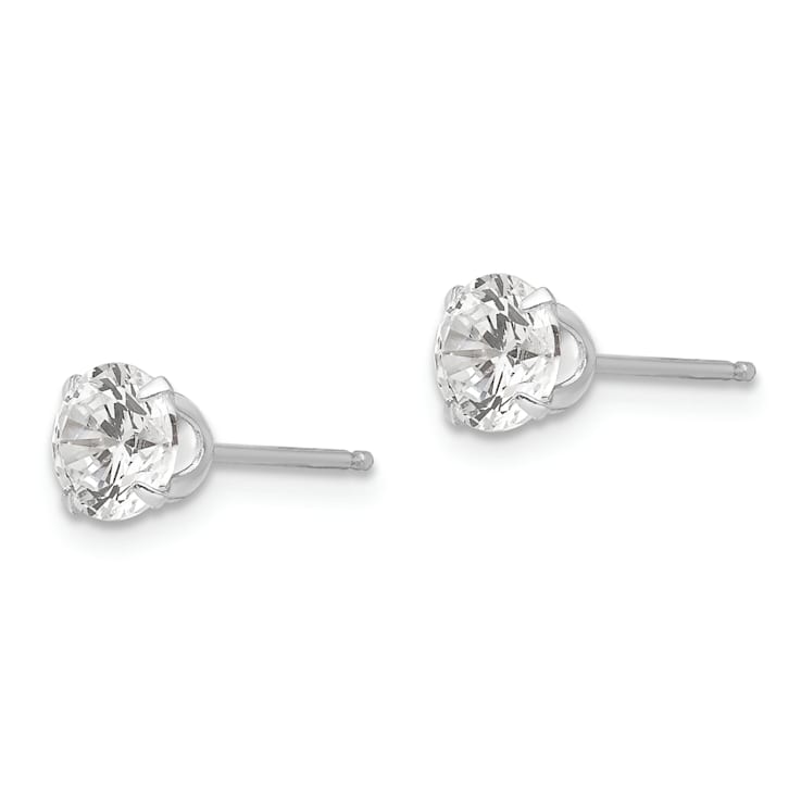 Rhodium Over 14K White Gold 5.25mm Cubic Zirconia Post Earrings