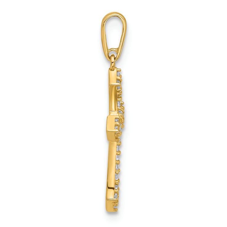 14k Yellow Gold Polished and Textured Cubic Zirconia Passion Cross Pendant