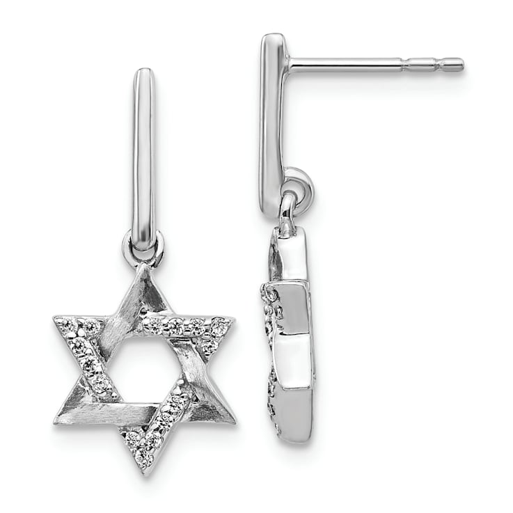 Rhodium Over 14k White Gold Diamond Star of David Dangle Earrings