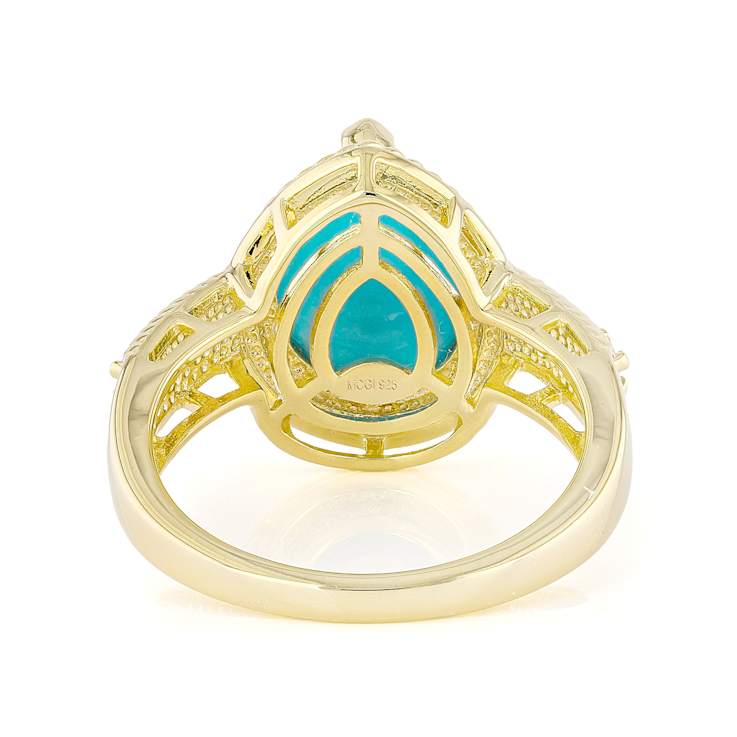 Turquoise Pear With Blue Topaz Ring In 18K Gold Over Sterling Silver 0.23ctw
