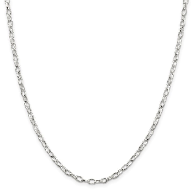 Sterling Silver 3.75mm Fancy Patterned Rolo Chain Necklace