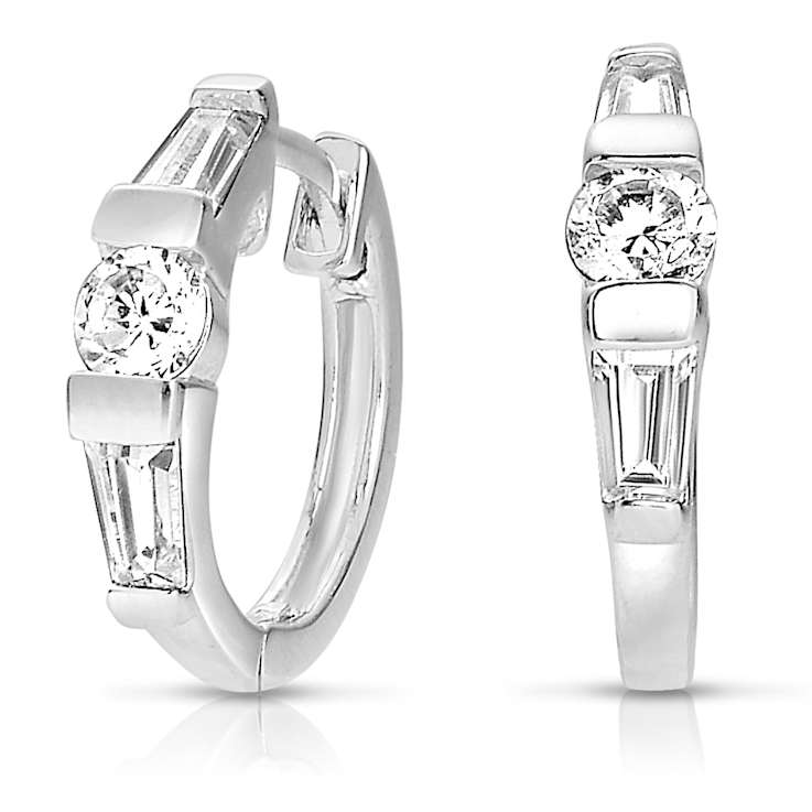 CZ Pave Hoop Earrings In Sterling Silver