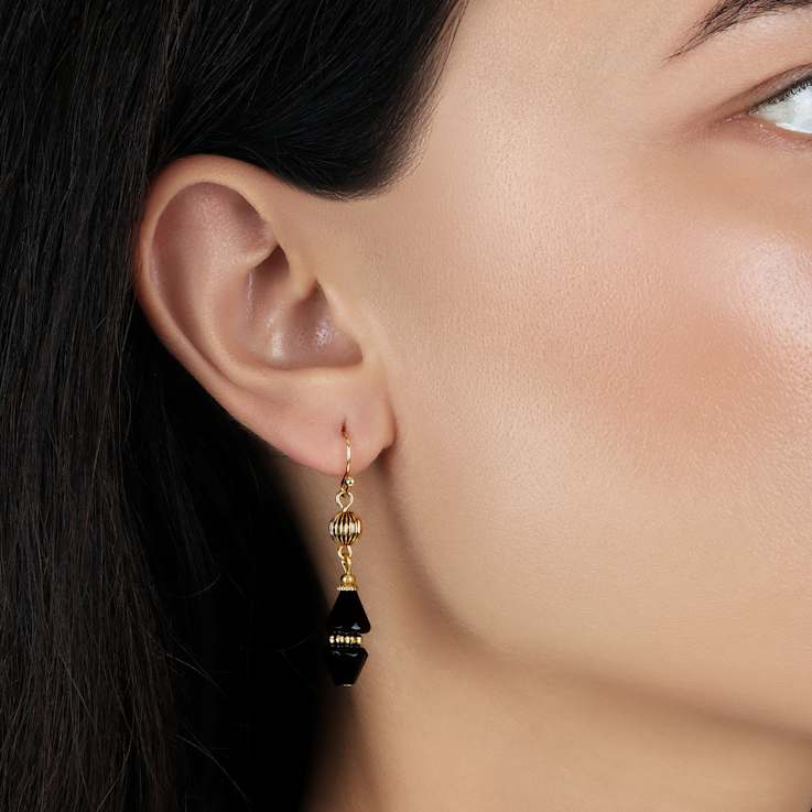 Gold Tone Bead Drop Wire Earrings