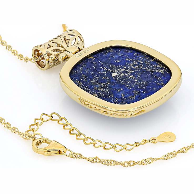 Lapis Lazuli Square Cushion Pendant Necklace In 18K Gold Over Sterling Silver