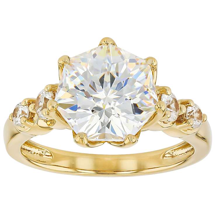 Diamond Simulant Heptagon Ring In 18K Gold Over Sterling Silver 5.44ctw