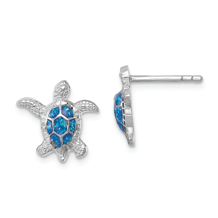Rhodium Over Sterling Silver Enameled Polished Turtle Post Earrings