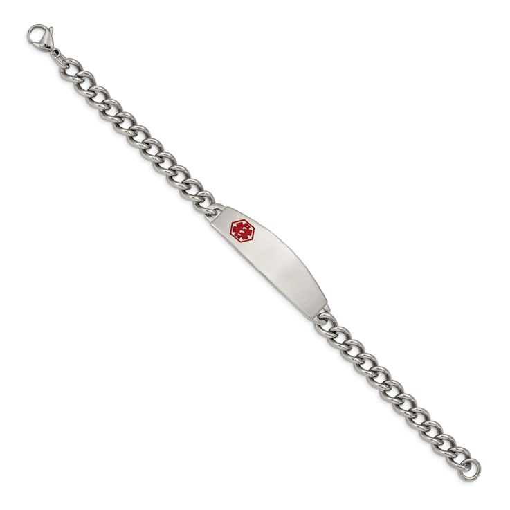 Stainless Steel Polished with Red Enamel 8.5-inch Medical ID Bracelet