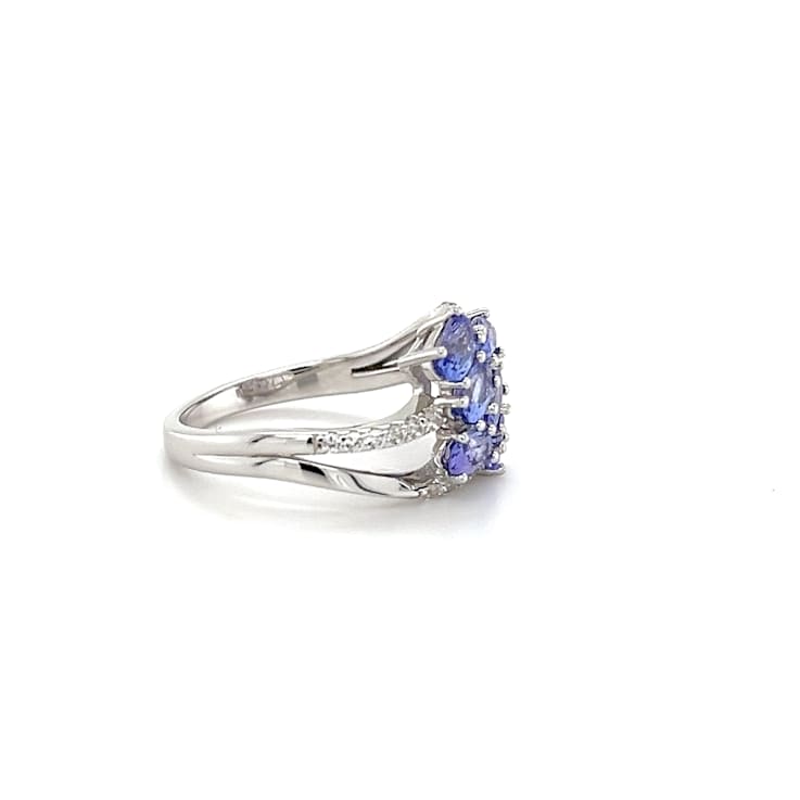 Rhodium Over Sterling Silver Oval Tanzanite and White Zircon Ring 1.96ctw