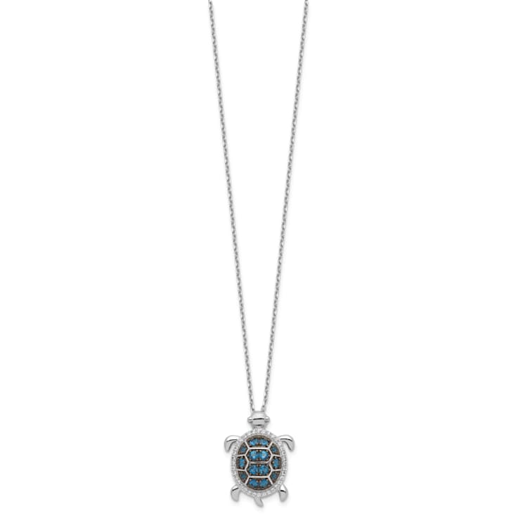 Rhodium Over Sterling Silver and Black Rhodium Cubic Zirconia Turtle
with 2" Extension Necklace